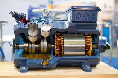 disassembled large industrial electric motor in the repair process in the workshop